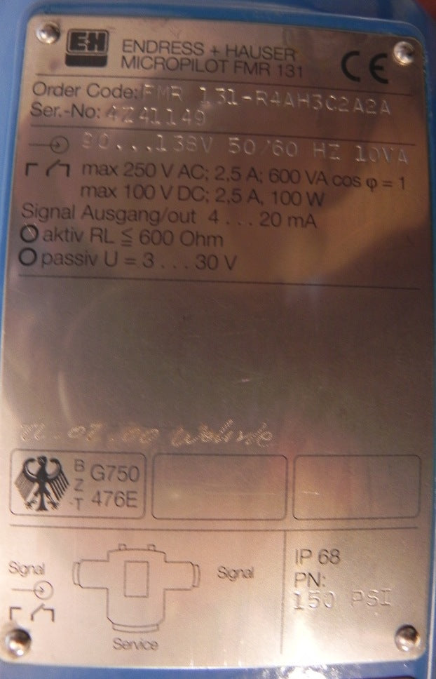 Endress+Hauser Level Transmitter Micropilot 4" FMR131-R4AH3C2A2A - Advance Operations