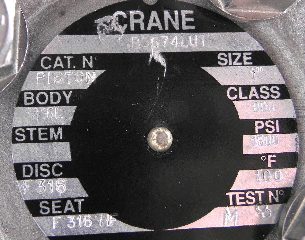 Crane Class 800 SS 1" Check Valve B3674LUT - Advance Operations