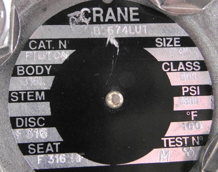 Crane Class 800 SS 1" Check Valve B3674LUT - Advance Operations