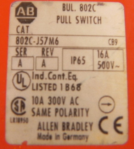 Allen-Bradley Safety Pull Cable Switch 802C-J57M6 - Advance Operations