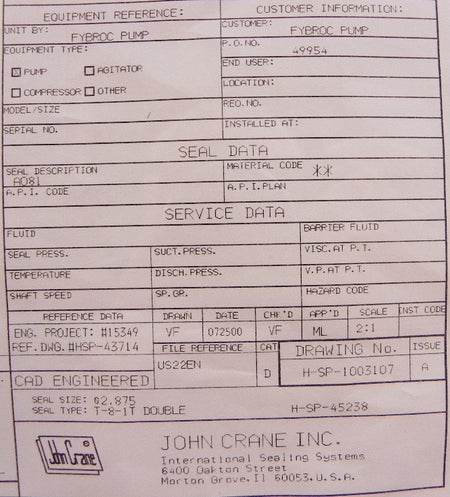 John Crane Mechanical Seal Type 81T DBL 2-7/8" - Advance Operations