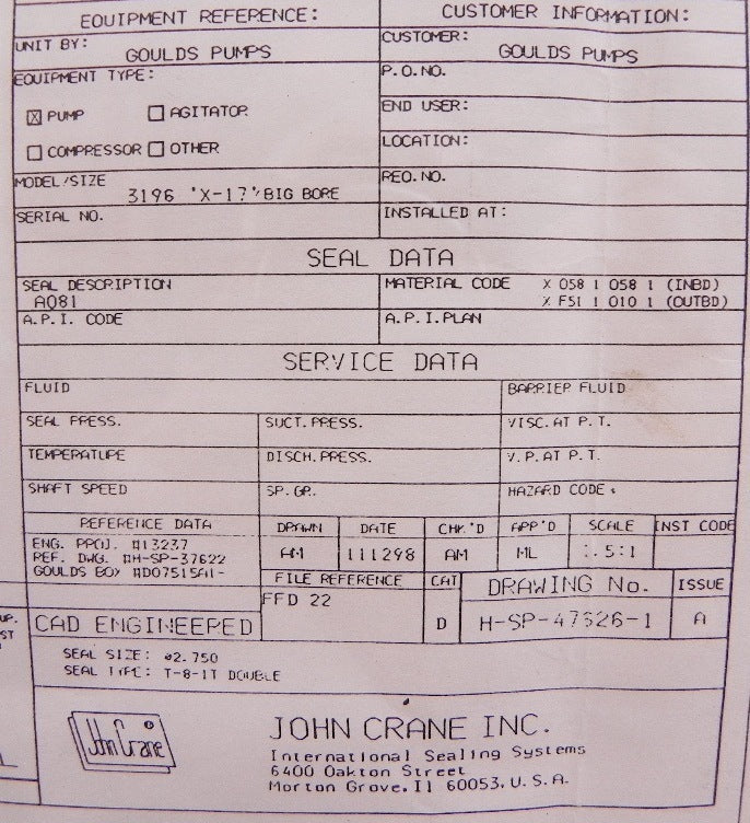 John Crane Mechanical Seal Type 81T DBL 2-3/4" - Advance Operations