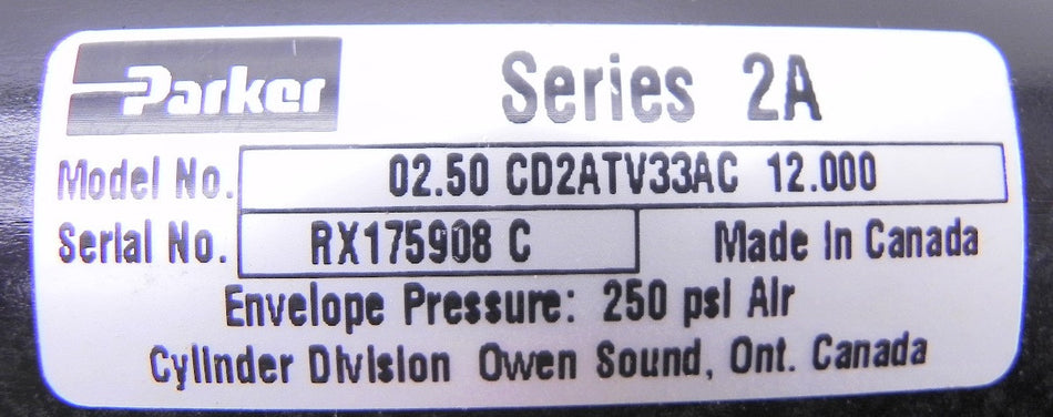 Parker Pneumatic Cylinder CD2ATV33AC  12" - Advance Operations