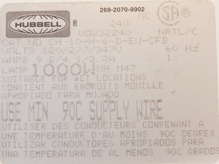 Hubbell Tribay Multi-Tap Metal High Bay CH-10-H-6-D-EU-CFB - Advance Operations