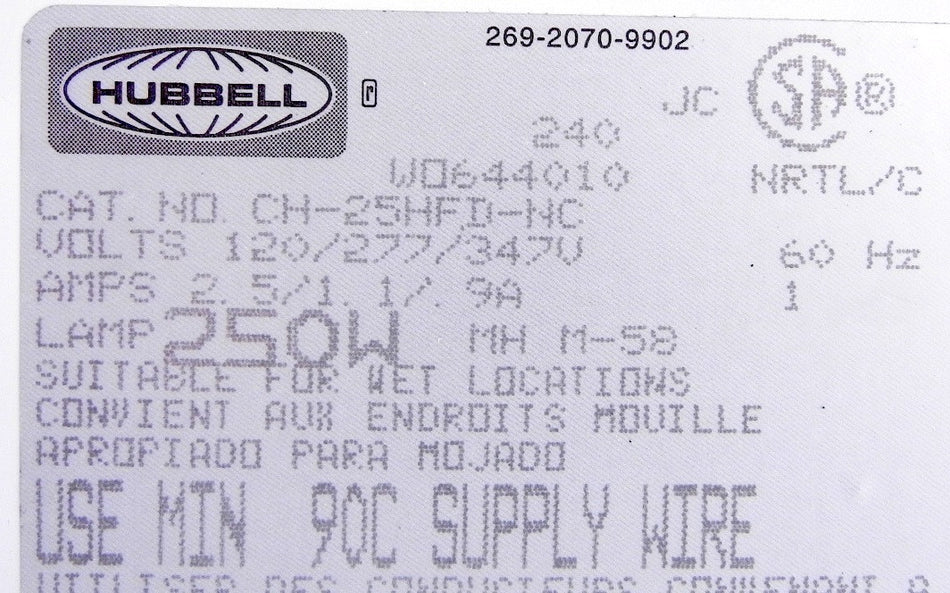 Hubbell Light Fixture Tribay Series CH-25HF-D-NC 250W - Advance Operations