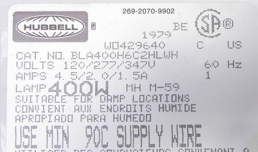 Hubbell Superbay Light Fixture BLA-400H6-C2HL-WH - Advance Operations