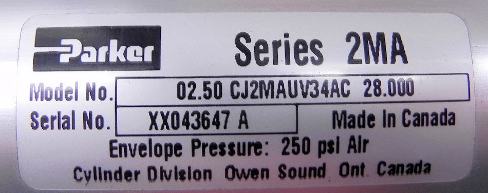 Parker Pneumatic Cylinder CJ2MAUV34AC  2-1/2" x 28" - Advance Operations