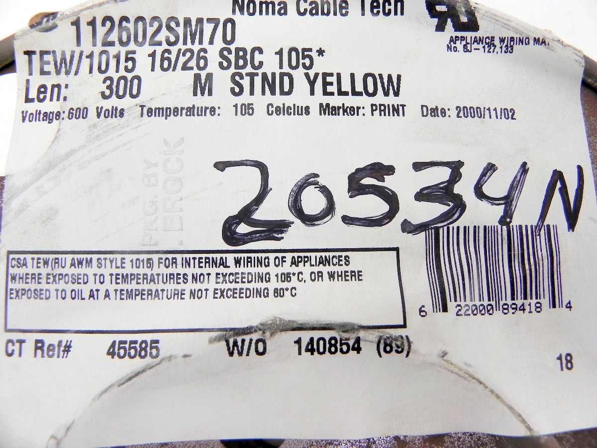 Noma Tech Stranded Yellow Machine Tool Copper Wire 16 AWG 600V 1000' spool - Advance Operations