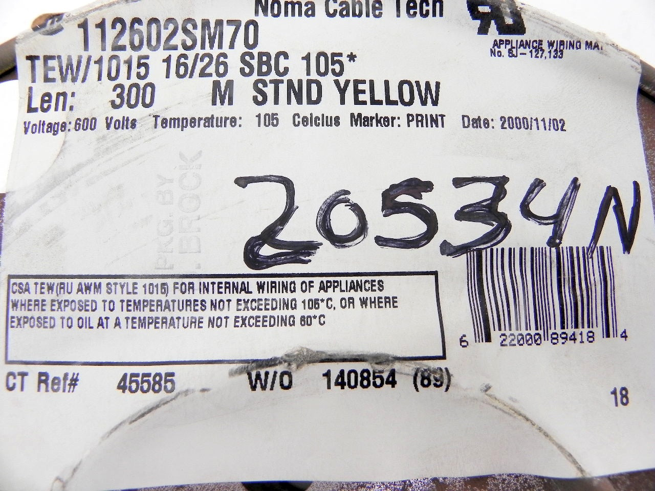 Noma Tech Stranded Yellow Machine Tool Copper Wire 16 AWG 600V 1000' spool - Advance Operations