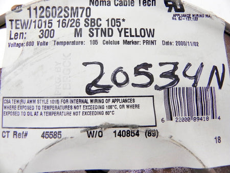 Noma Tech Stranded Yellow Machine Tool Copper Wire 16 AWG 600V 1000' spool - Advance Operations