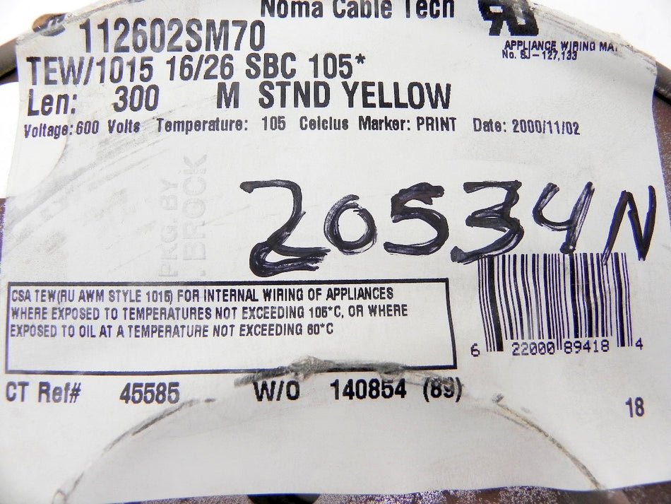 Noma Tech Stranded Yellow Machine Tool Copper Wire 16 AWG 600V 1000' spool - Advance Operations