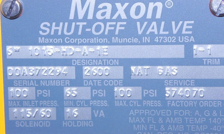 Maxon Actionair 6" Flanged Natural Gas Shut-Off Valve 1015-HD-A-1E - Advance Operations