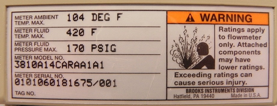 Brooks Variable MT3810 Area Flowmeter 3810A14CARAA1A1 - Advance Operations