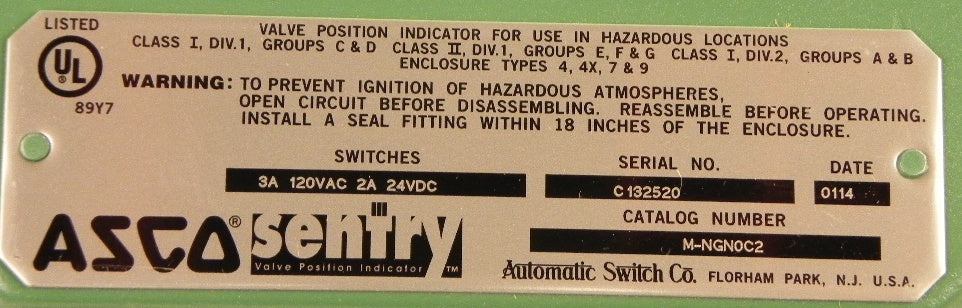 Asco Position Switch M-NGN0C2 - Advance Operations