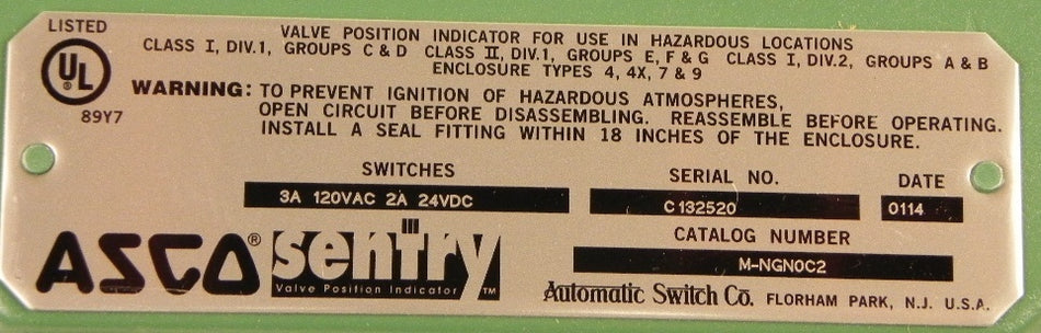 Asco Position Switch M-NGN0C2 - Advance Operations