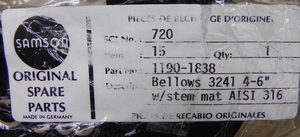 Samson Valve Bellows 1190-1838 - Advance Operations
