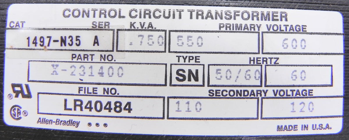 Allen-Bradley Control Transformer 1497-N35 - Advance Operations