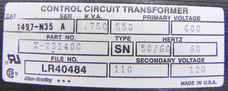 Allen-Bradley Control Transformer 1497-N35 - Advance Operations