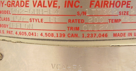Hy-Grade 2" PTFE Teflon Check Valve P02-GHH-G4  For Corrosive Application - Advance Operations