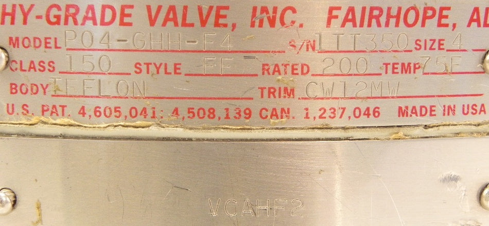 Hy-Grade 4" PTFE Teflon Check Valve P04-GHH-F4 For Corrosive Application - Advance Operations