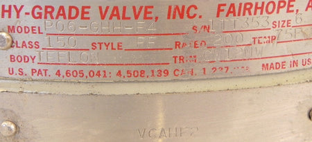 Hy-Grade 6" Check Valve P06-GHH-F4 PTFE Teflon Class 150 CW12MW For Corrosive Application - Advance Operations