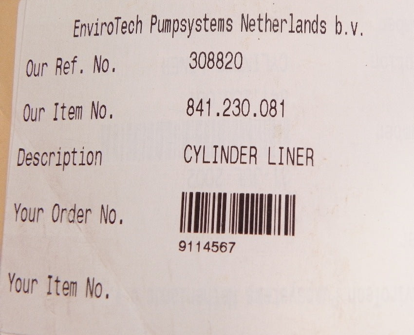 Weir GEHO TZPM-180 Cylinder Sleeve 841.230.081 - Advance Operations