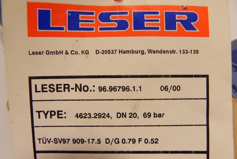 Leser Safety Valve 1" X 1-1/2" DN 20 96.96796.1.1 - Advance Operations