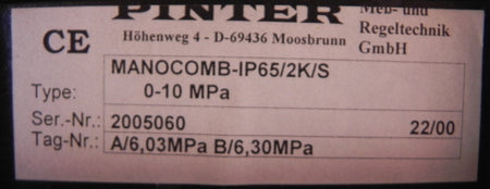 Pinter Manocomb Pressure Switch IP65/2K/S 0-10 MPa - Advance Operations