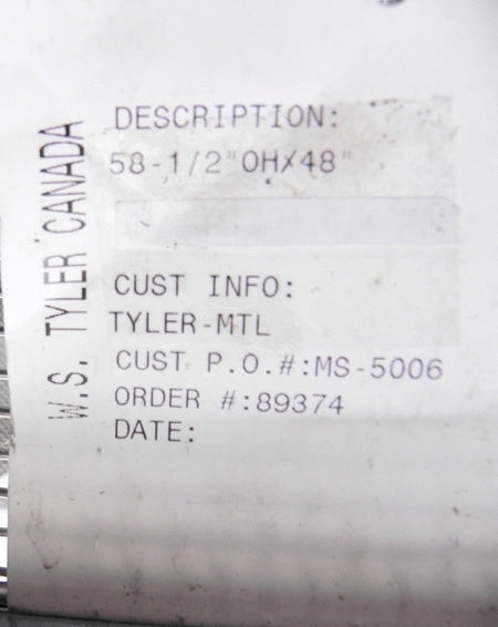 W.S. Tyler Shaker Screen Single Piece Hook 48"x 58-1/2" - Advance Operations