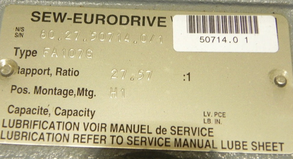 Sew-Eurodrive Speed Reducer FA107 - Advance Operations