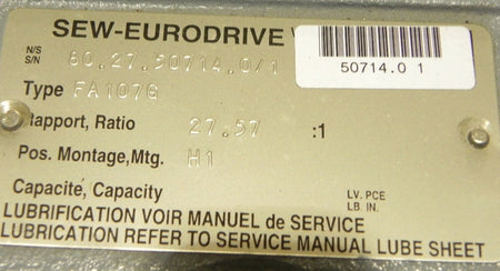Sew-Eurodrive Speed Reducer FA107 - Advance Operations