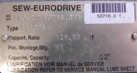 Sew-Eurodrive Speed Reducer & Motor FA107G - Advance Operations