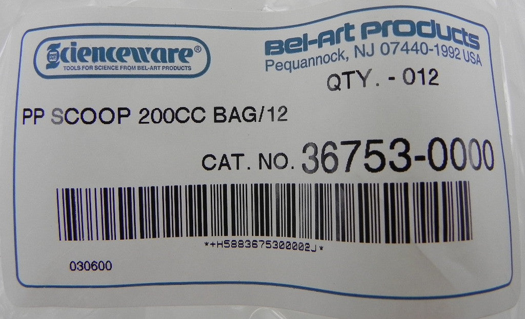 Bel-Art Scienceware Polypropylene Scoop 200CC 36753-0000 PK12 - Advance Operations