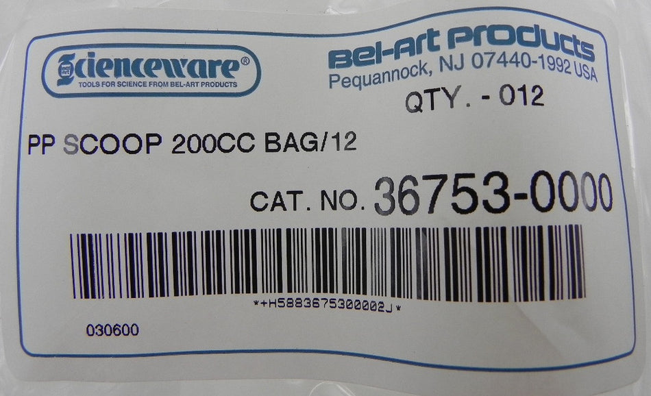Bel-Art Scienceware Polypropylene Scoop 200CC 36753-0000 PK12 - Advance Operations