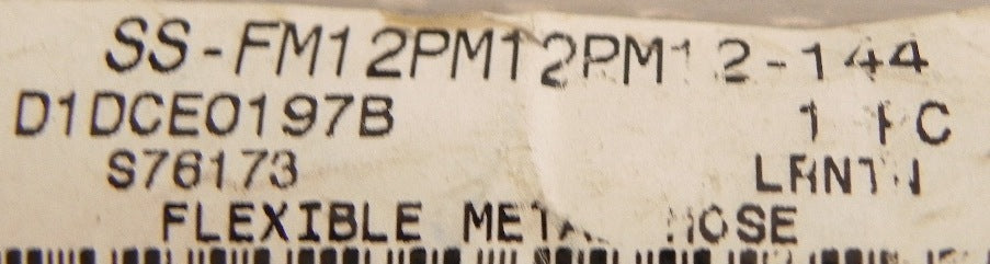 Swagelok Stainless Steel 316 Braided Hose SS-FM12PM12PM12-144 3/4" NPT x 144" - Advance Operations