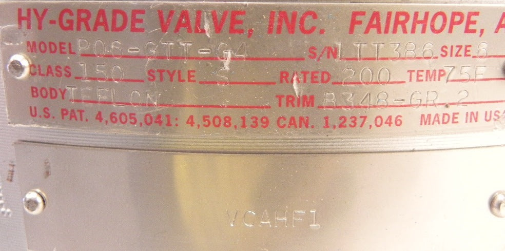 Hy-Grade 6" PTFE Teflon Check Valve P06-GTT-G4 For Corrosive Application - Advance Operations