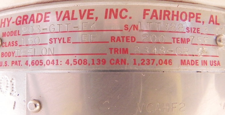 Hy-Grade PTFE Teflon Check Valve P03-GTT-F4 3" For Corrosive Application - Advance Operations