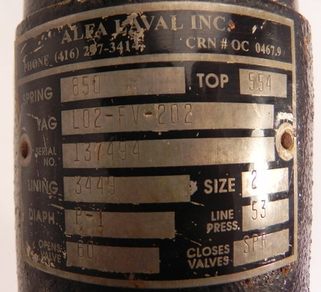 Alfa Laval / Saunders Diaphragm Valve 2" L02-FV-202 - Advance Operations