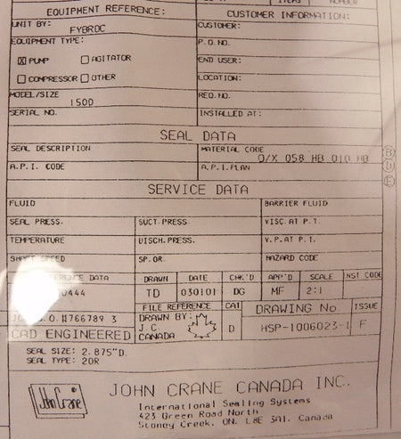 John Crane Mechanical Seal Type 20R 2.875" - Advance Operations