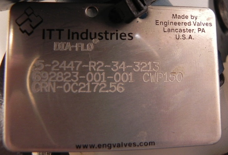 ITT Dia-Flo Diaphragm Valve 1/2" 0.5"-2447-R2-34-3213 - Advance Operations