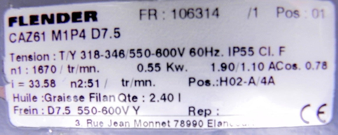 Flender Motox Worm Gearmotor CAZ61 M1P4 D7.5 - Advance Operations
