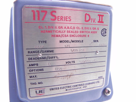 United Electric Pressure Switch H117-171-M440 - Advance Operations