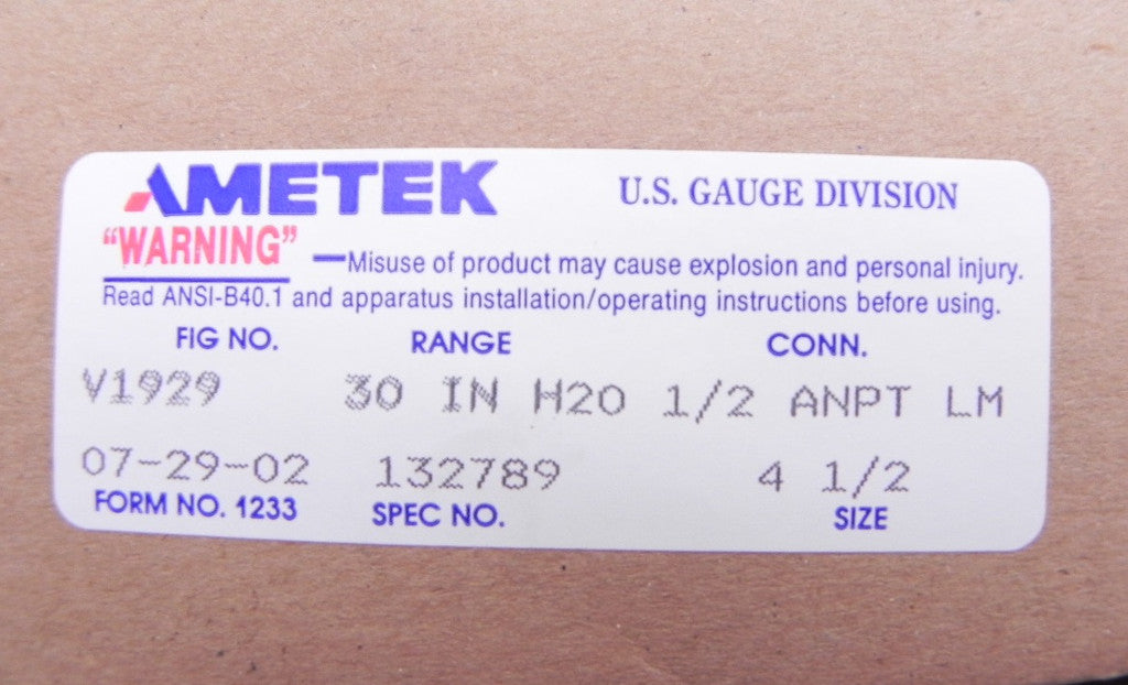 Ametek USG Vacuum Gauge 132789 Type 1929 - Advance Operations