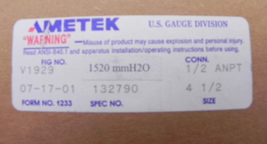 Ametek USG Vacuum Gauge 132790 - Advance Operations