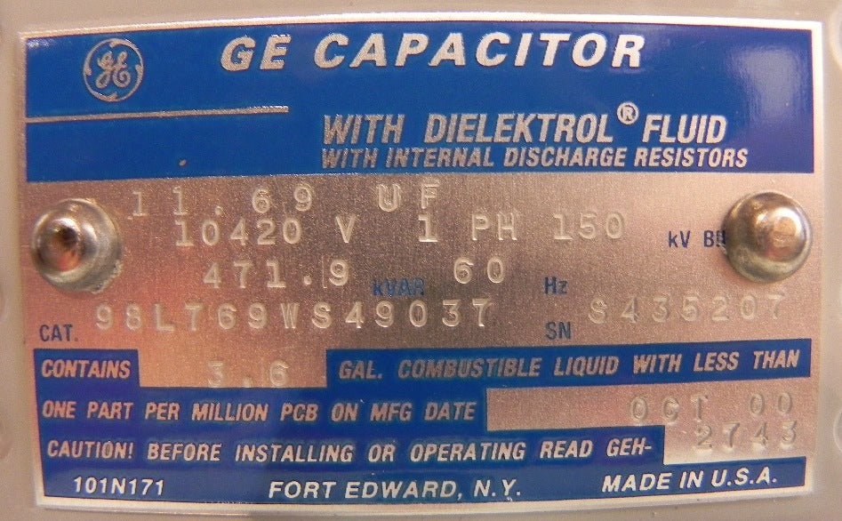 GE Power Capacitor w/ Dielektrol 10420 V 471.9 kVAR - Advance Operations