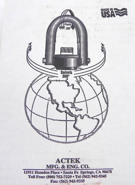 Actek Heavy Duty Swivel Hoist Ring Long U-Bar 46664 - Advance Operations