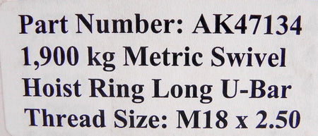Actek Metric Swivel Hoist Ring Long U-Bar AK47134 - Advance Operations
