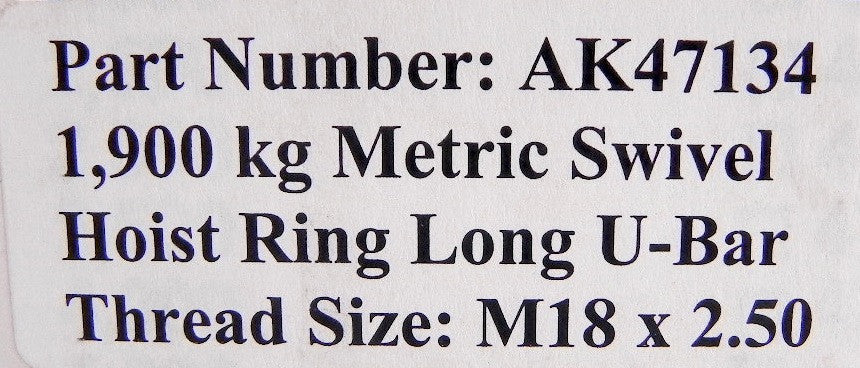 Actek Metric Swivel Hoist Ring Long U-Bar AK47134 - Advance Operations