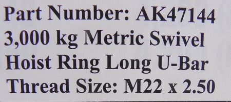 Actek Metric Swivel Hoist Ring Long U-Bar AK47144 - Advance Operations
