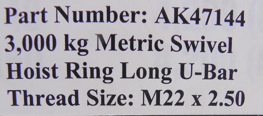 Actek Metric Swivel Hoist Ring Long U-Bar AK47144 - Advance Operations